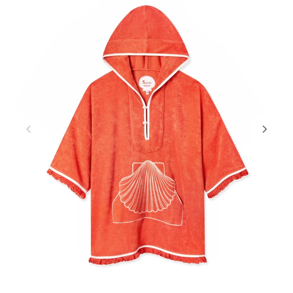 Orangish Red Scallop Beach poncho by Tombolo
